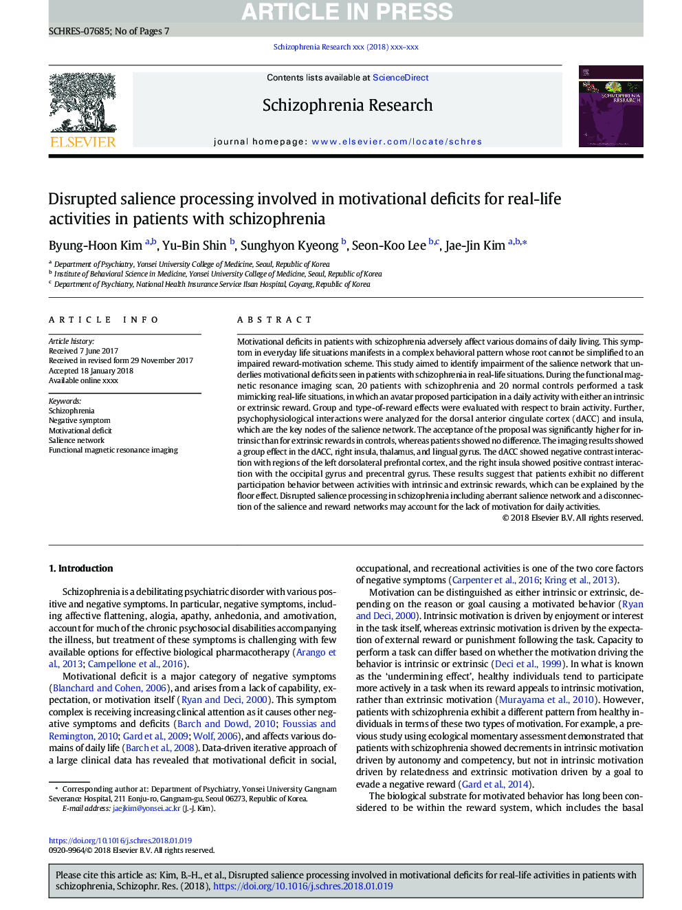 Disrupted salience processing involved in motivational deficits for real-life activities in patients with schizophrenia