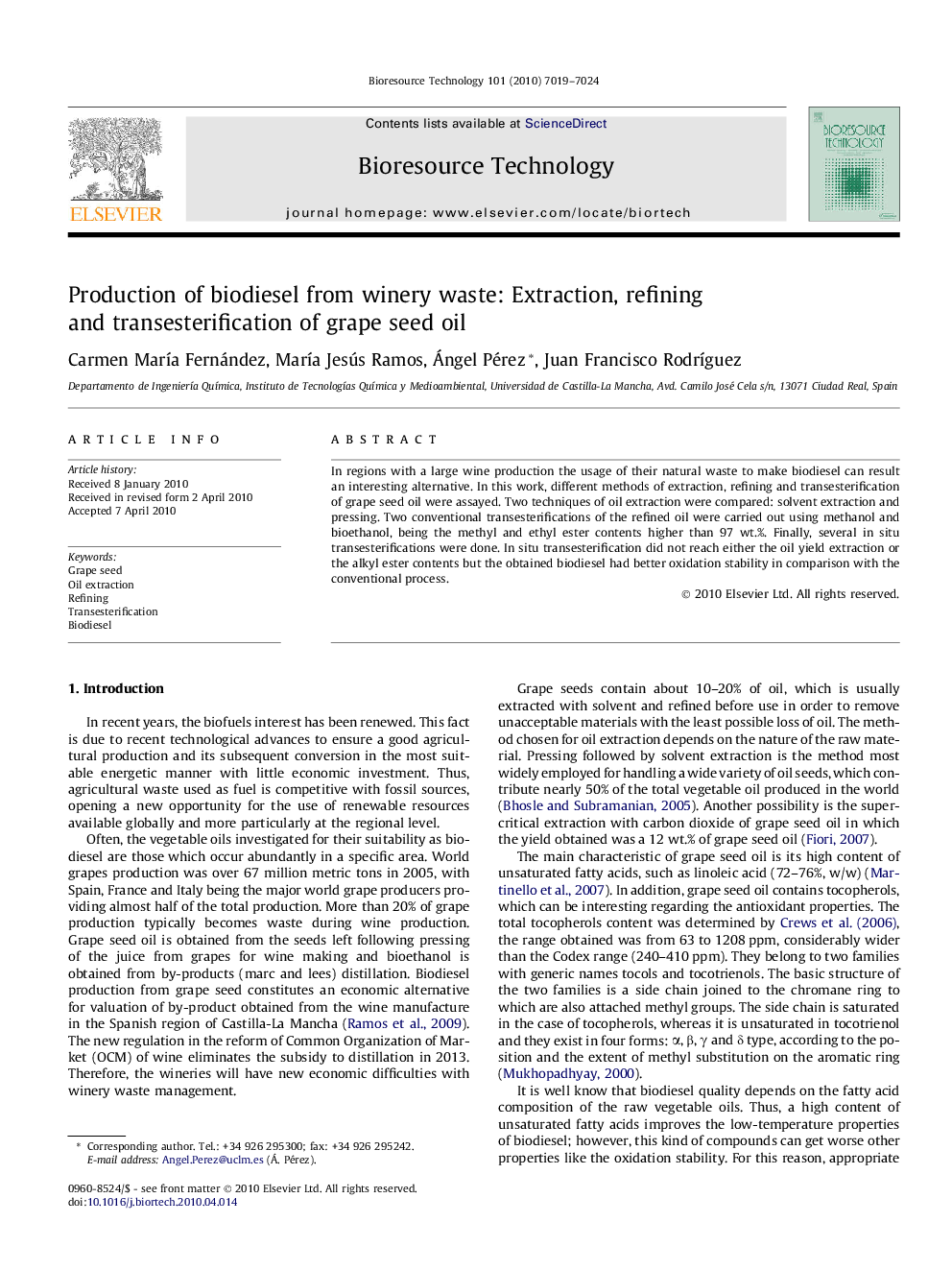 Production of biodiesel from winery waste: Extraction, refining and transesterification of grape seed oil