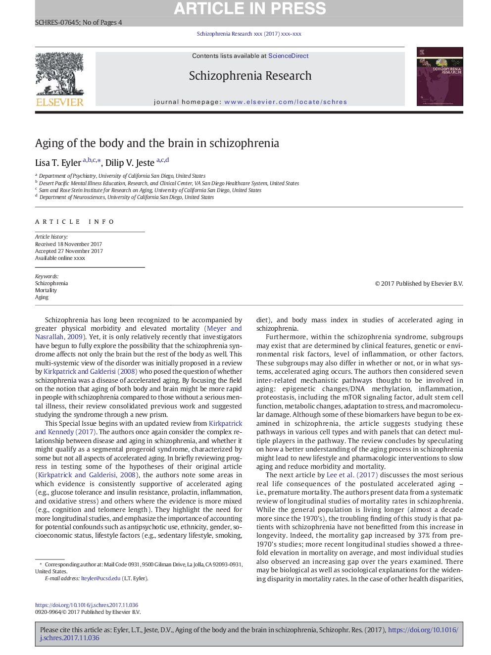 Aging of the body and the brain in schizophrenia