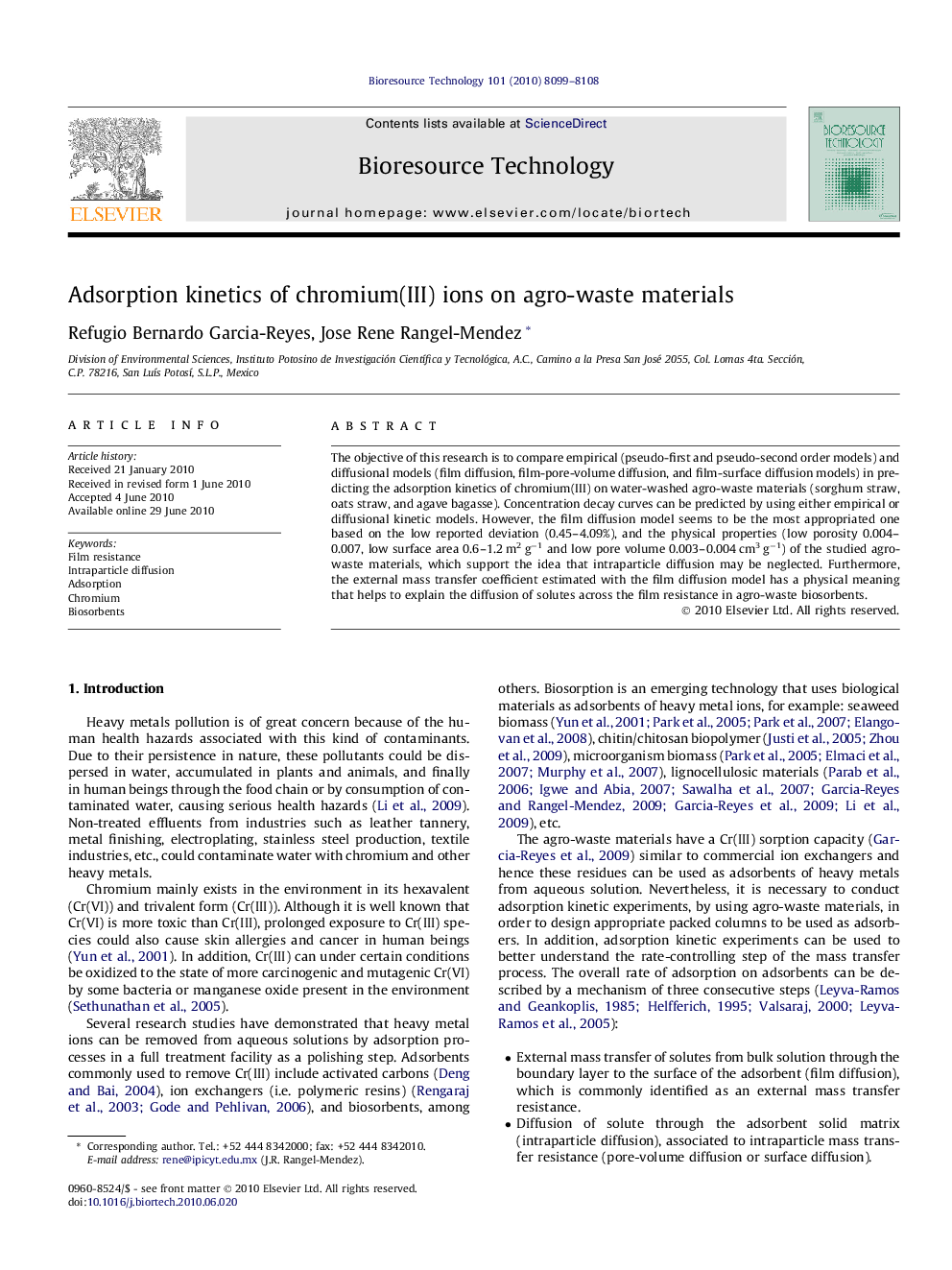 Adsorption kinetics of chromium(III) ions on agro-waste materials