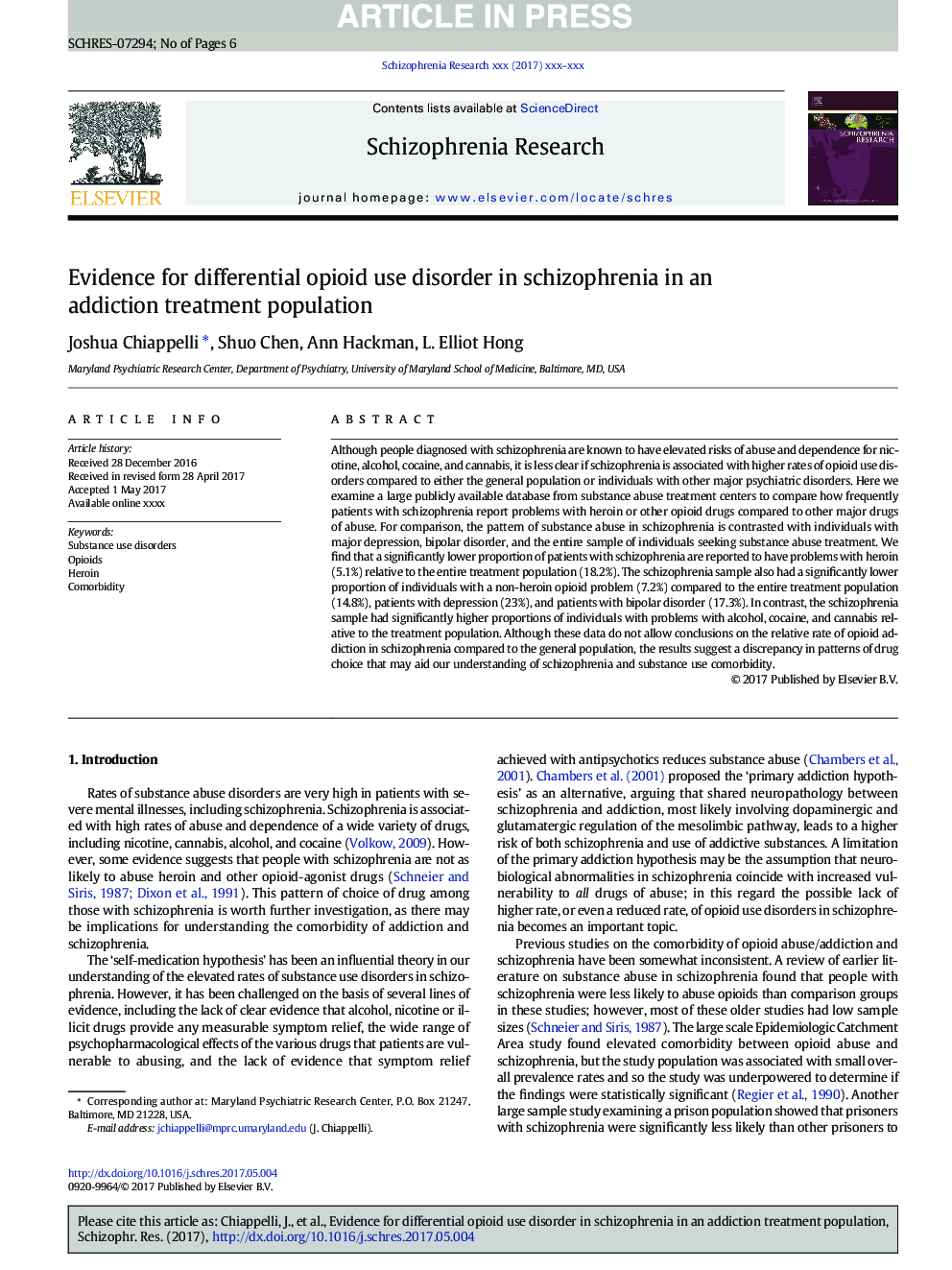 Evidence for differential opioid use disorder in schizophrenia in an addiction treatment population