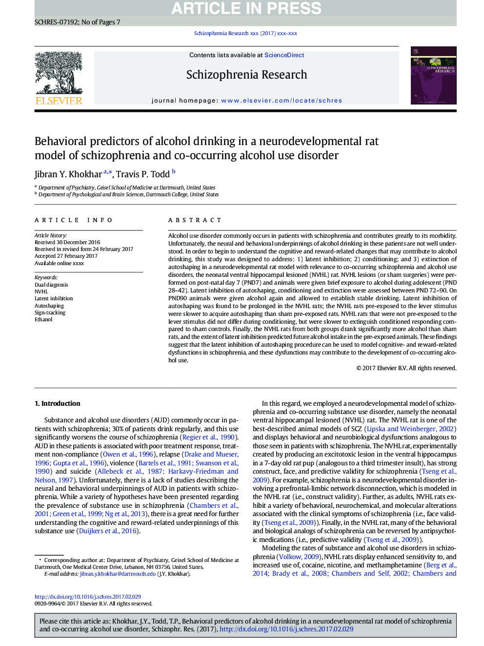 Behavioral predictors of alcohol drinking in a neurodevelopmental rat model of schizophrenia and co-occurring alcohol use disorder