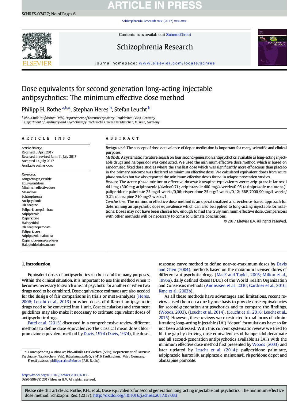 Dose equivalents for second generation long-acting injectable antipsychotics: The minimum effective dose method