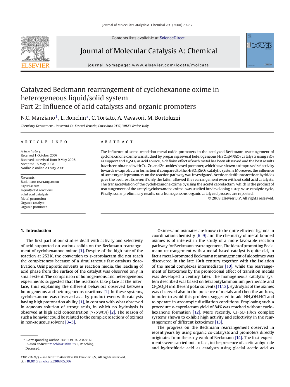 Catalyzed Beckmann rearrangement of cyclohexanone oxime in heterogeneous liquid/solid system: Part 2: Influence of acid catalysts and organic promoters