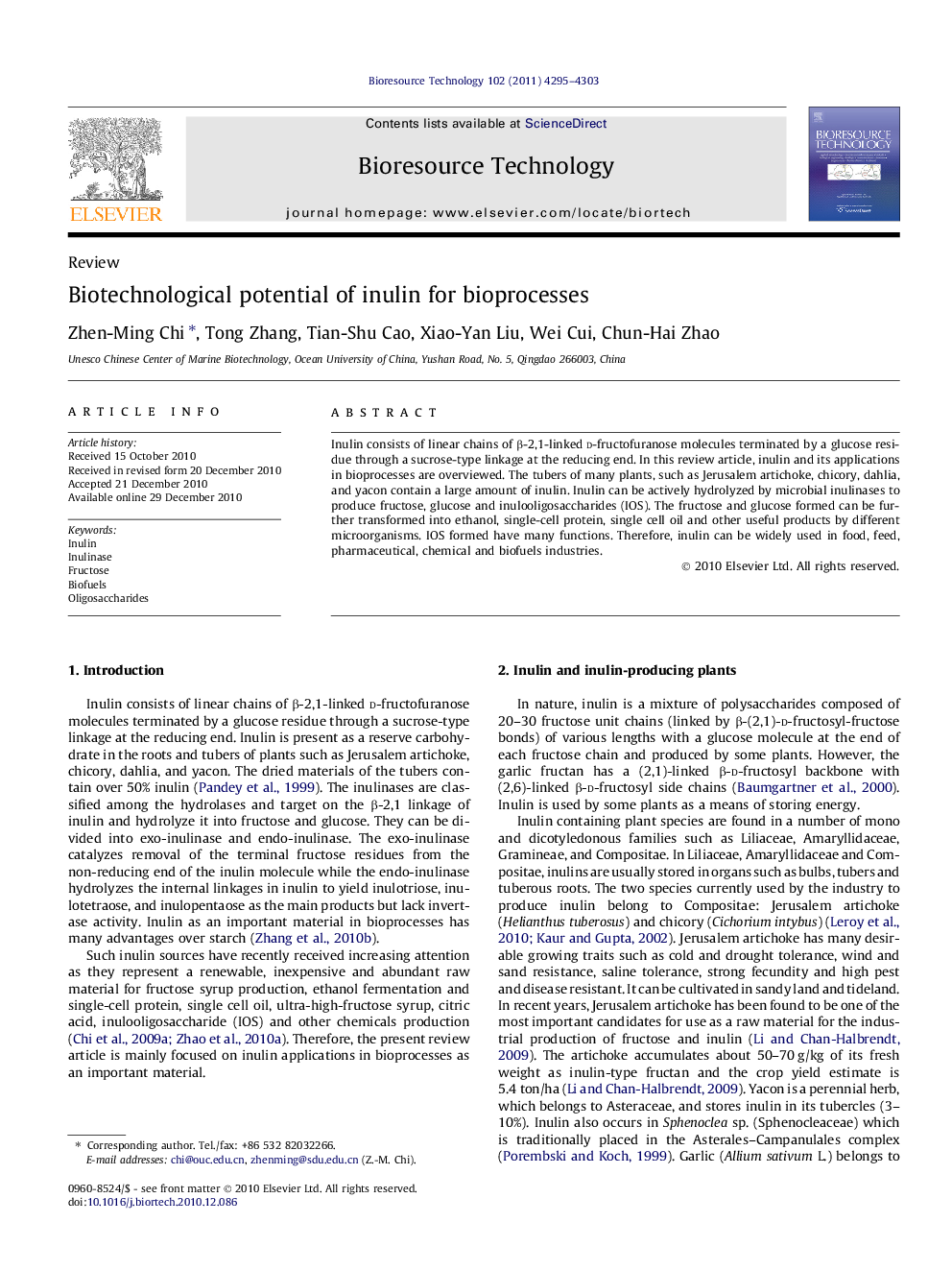 Biotechnological potential of inulin for bioprocesses