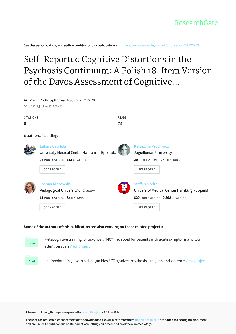 Self-reported cognitive distortions in the psychosis continuum: A Polish 18-item version of the Davos Assessment of Cognitive Biases Scale (DACOBS-18)