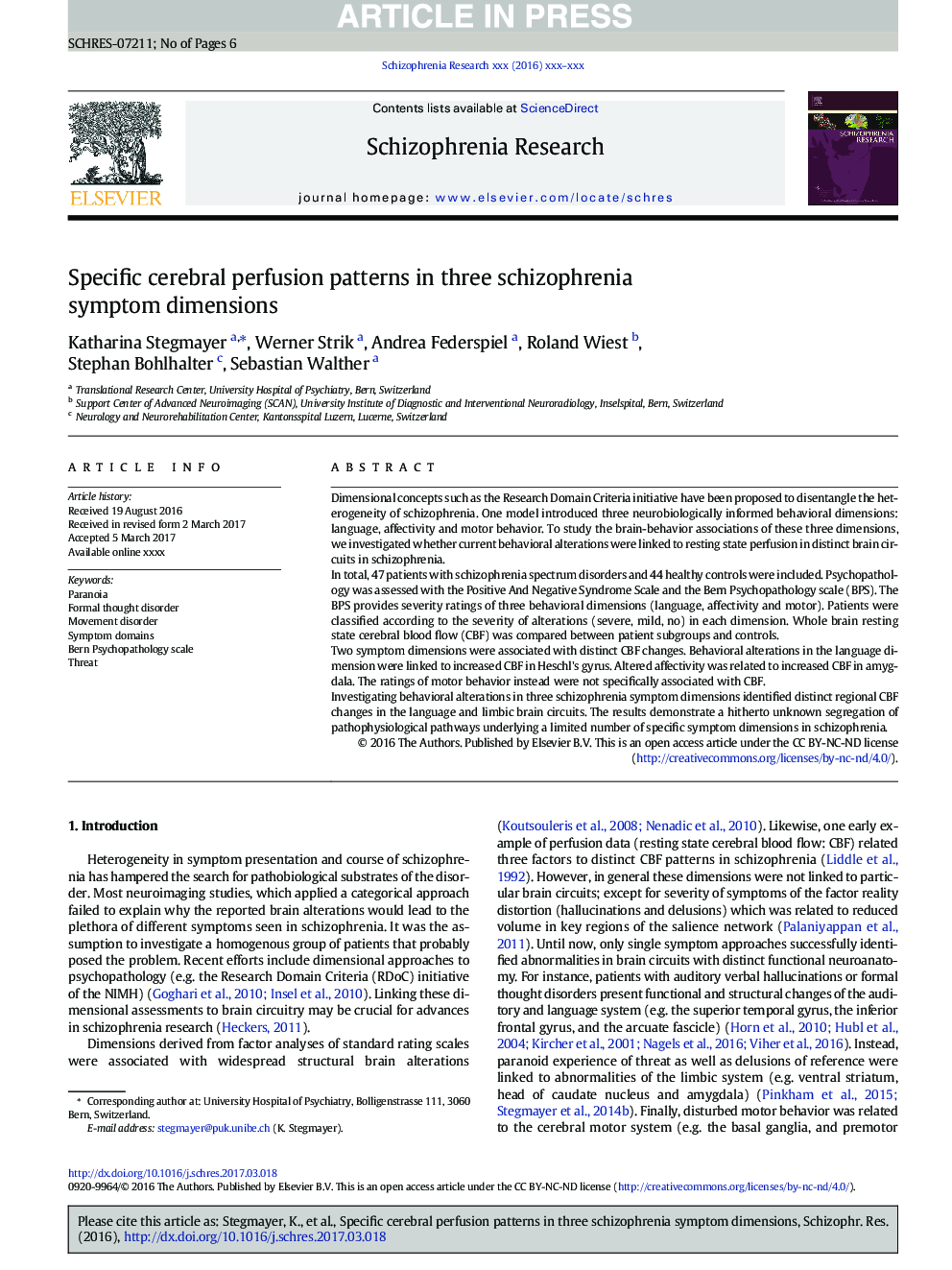 Specific cerebral perfusion patterns in three schizophrenia symptom dimensions