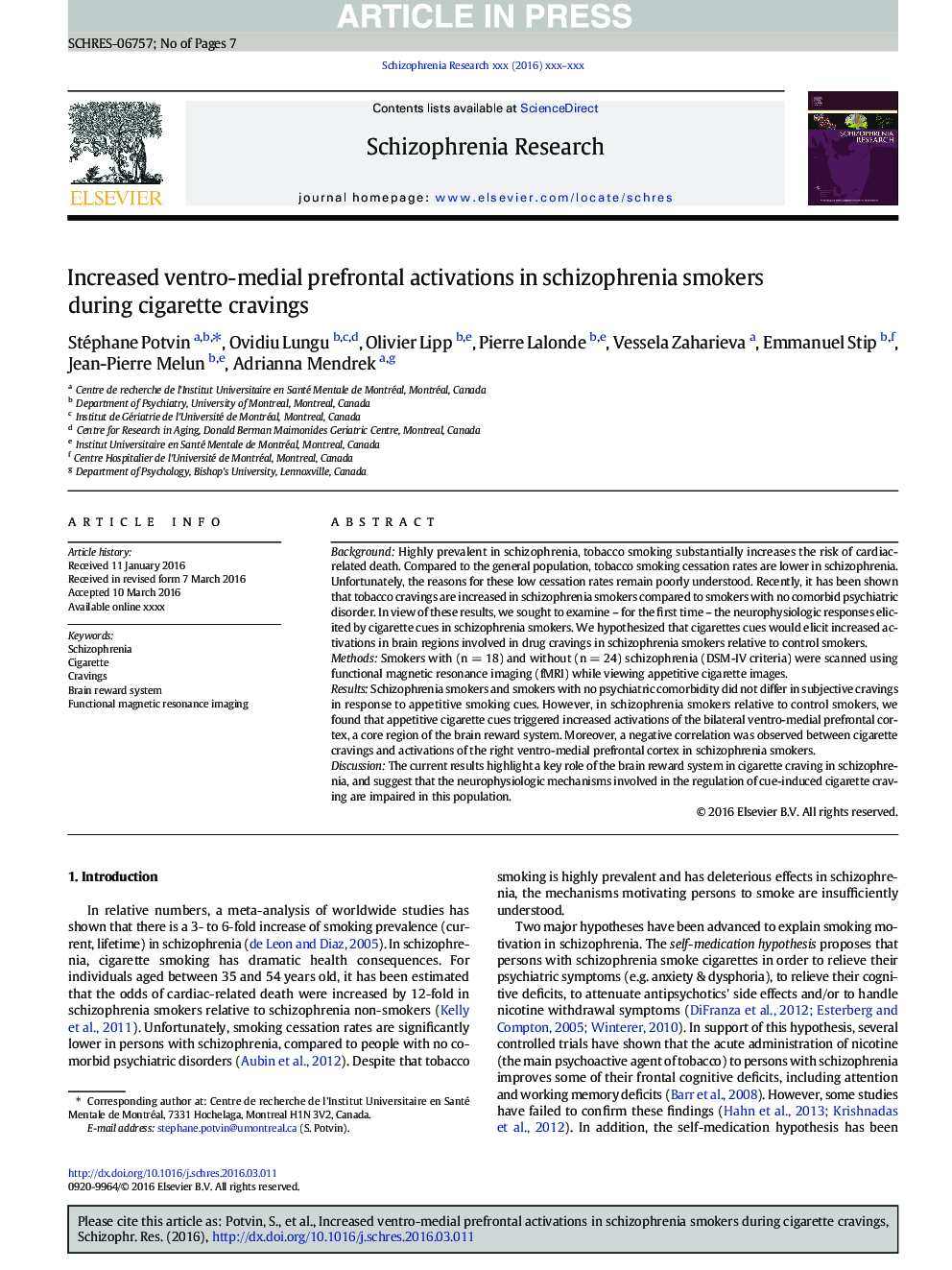 Increased ventro-medial prefrontal activations in schizophrenia smokers during cigarette cravings