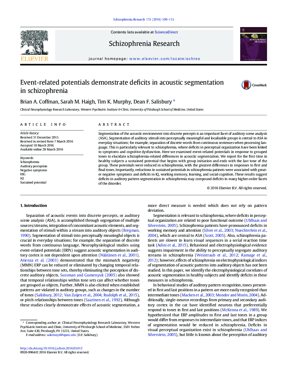 Event-related potentials demonstrate deficits in acoustic segmentation in schizophrenia