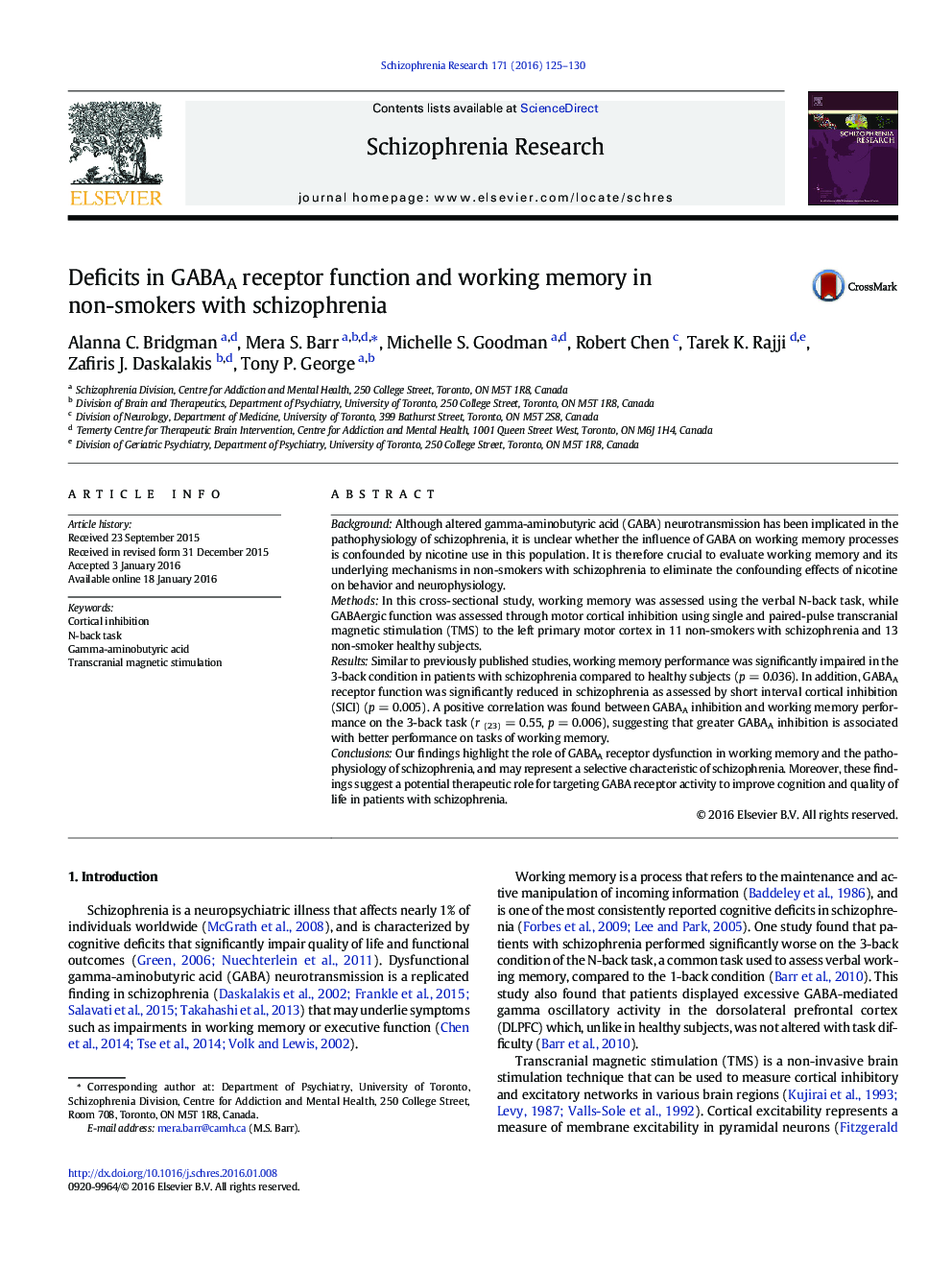 Deficits in GABAA receptor function and working memory in non-smokers with schizophrenia