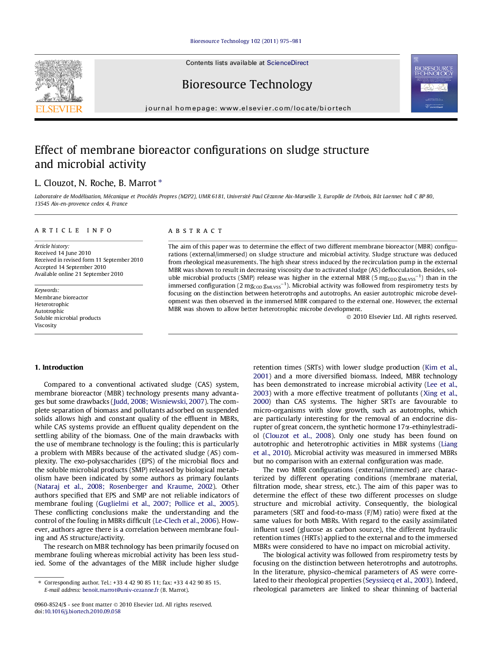 Effect of membrane bioreactor configurations on sludge structure and microbial activity