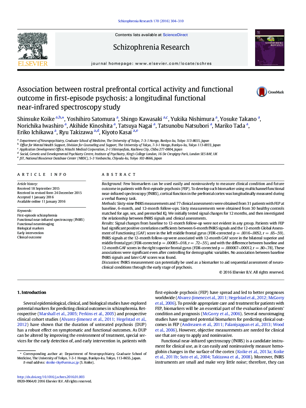 Association between rostral prefrontal cortical activity and functional outcome in first-episode psychosis: a longitudinal functional near-infrared spectroscopy study