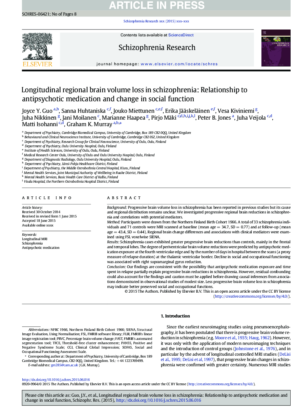 Longitudinal regional brain volume loss in schizophrenia: Relationship to antipsychotic medication and change in social function