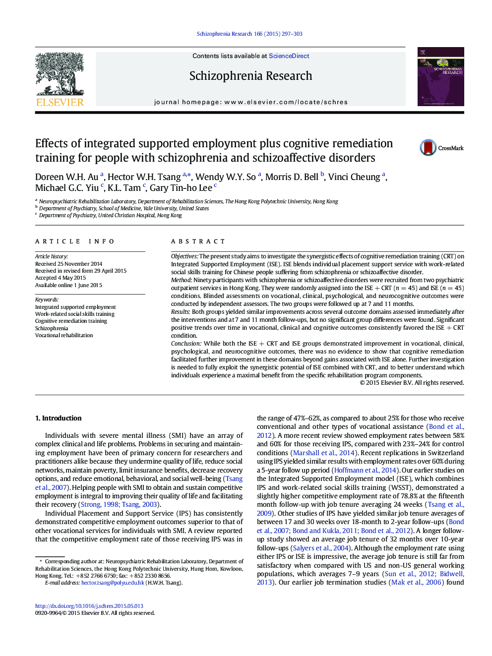 Effects of integrated supported employment plus cognitive remediation training for people with schizophrenia and schizoaffective disorders