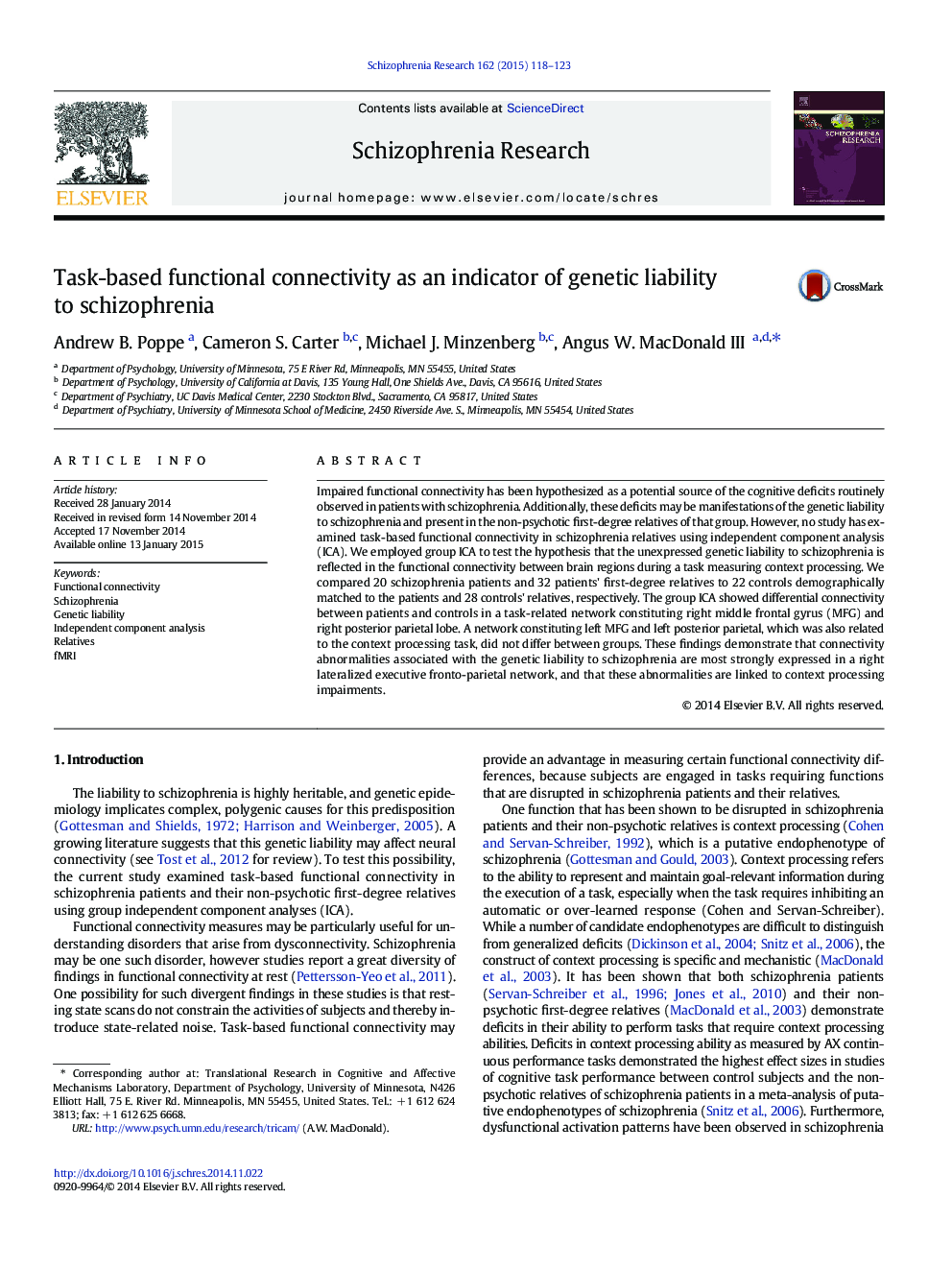 Task-based functional connectivity as an indicator of genetic liability to schizophrenia