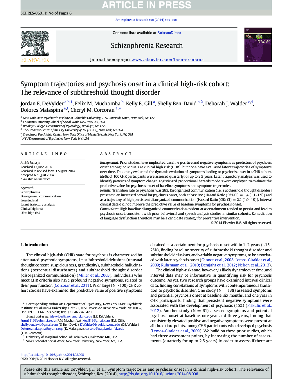 Symptom trajectories and psychosis onset in a clinical high-risk cohort: The relevance of subthreshold thought disorder