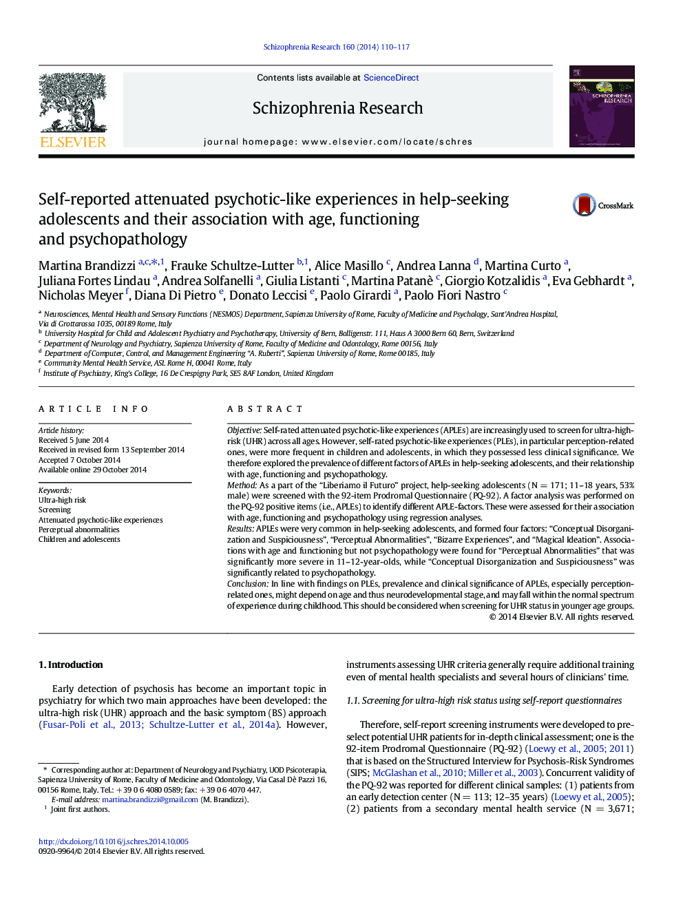 Self-reported attenuated psychotic-like experiences in help-seeking adolescents and their association with age, functioning and psychopathology