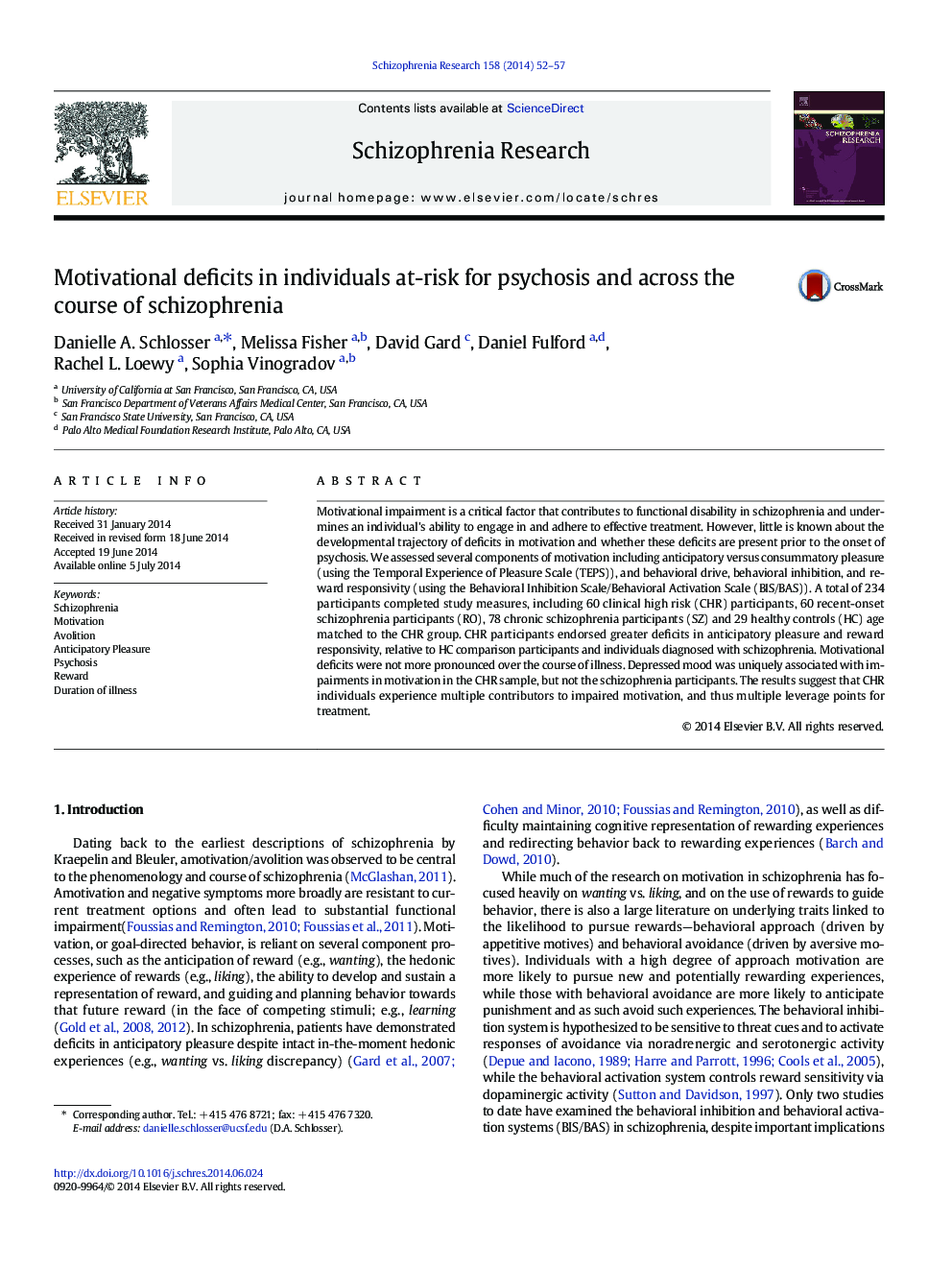 Motivational deficits in individuals at-risk for psychosis and across the course of schizophrenia