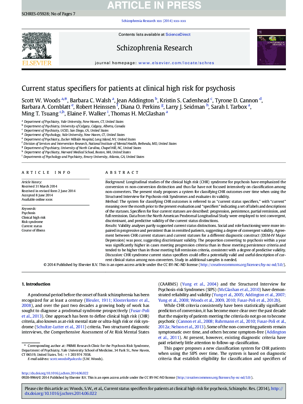 Current status specifiers for patients at clinical high risk for psychosis