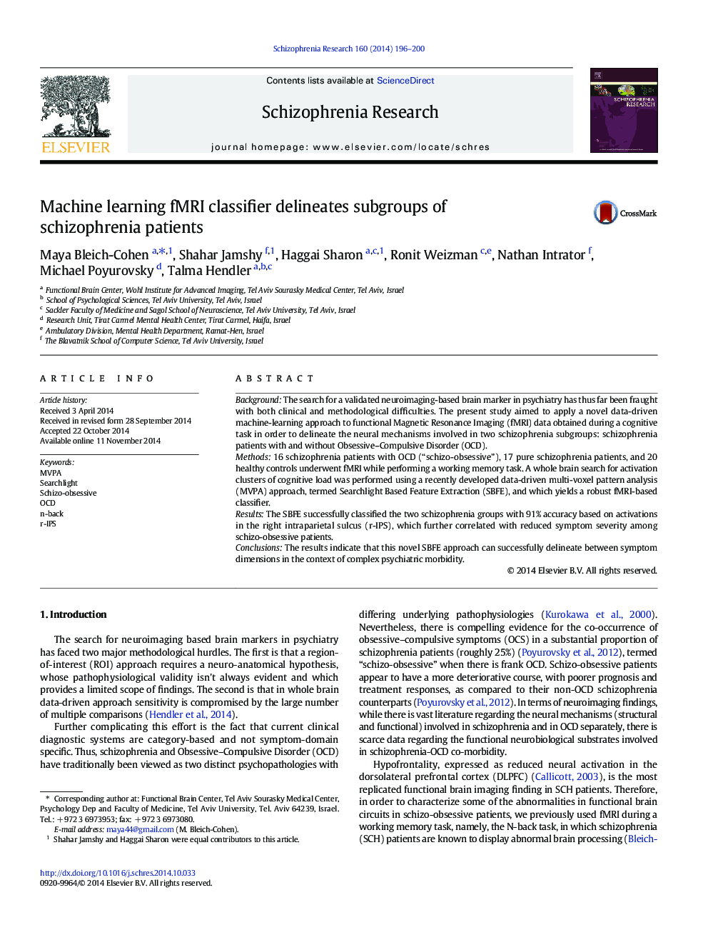 Machine learning fMRI classifier delineates subgroups of schizophrenia patients