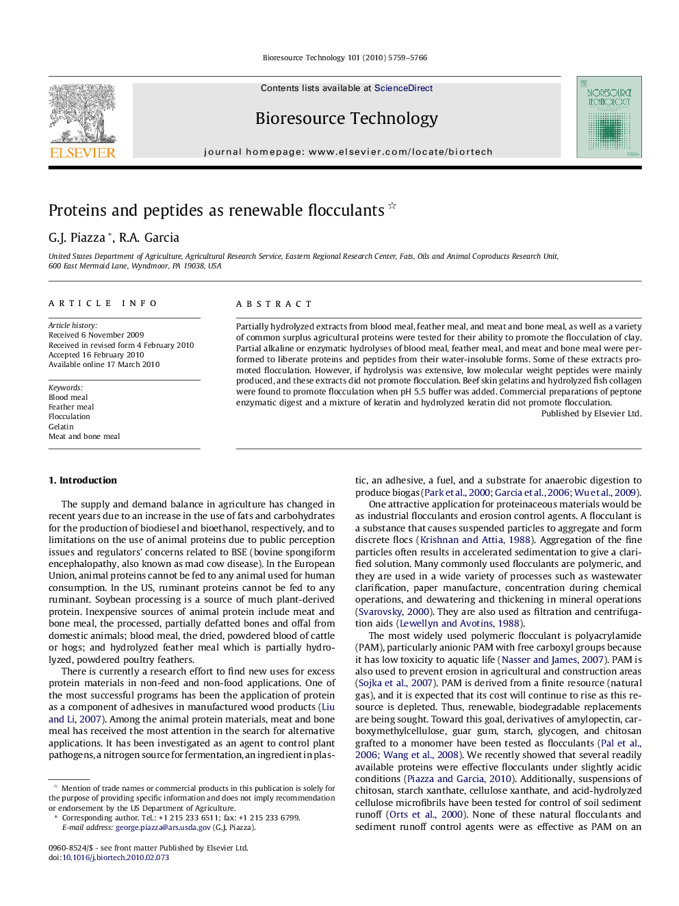 Proteins and peptides as renewable flocculants 