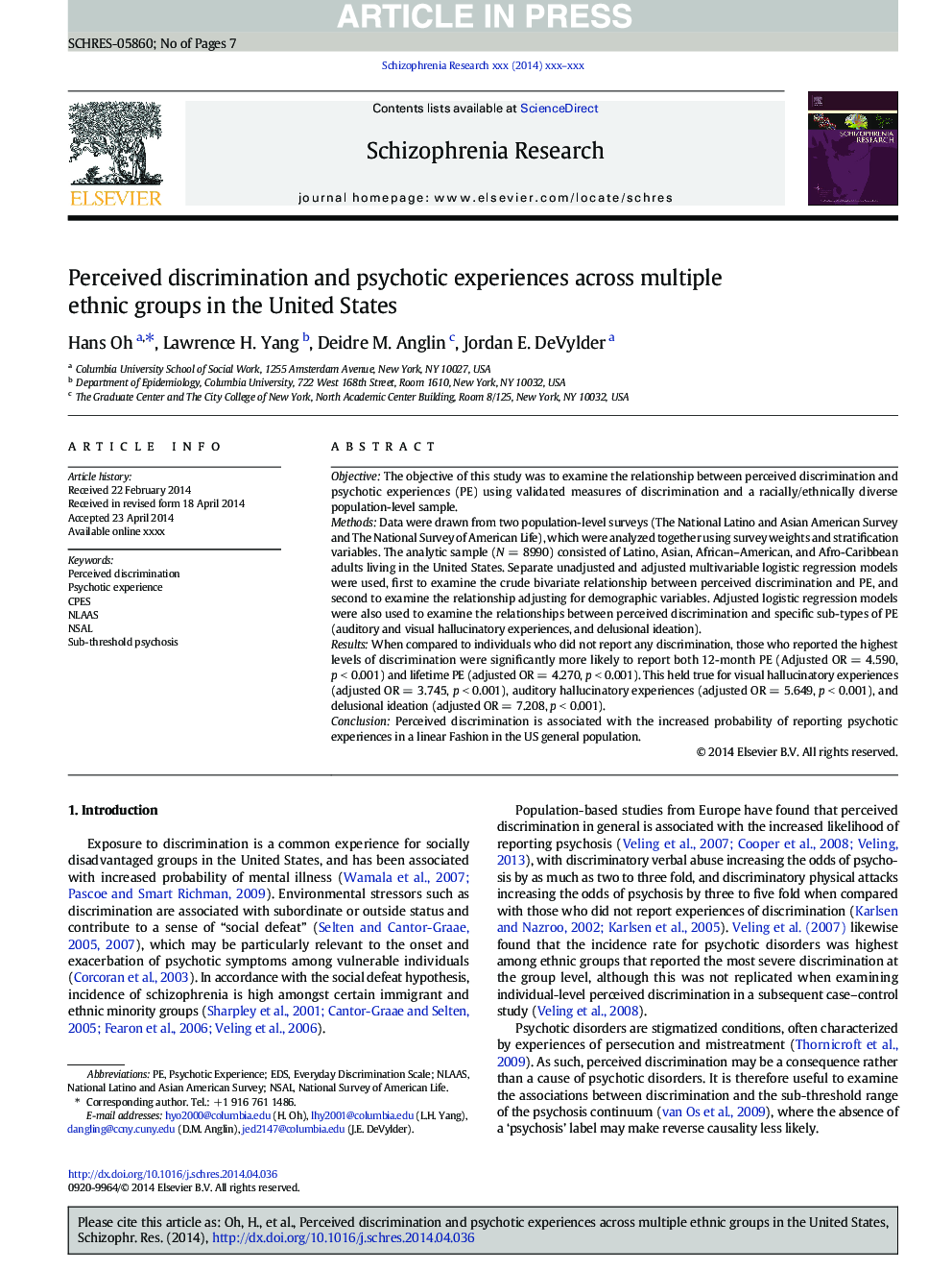 Perceived discrimination and psychotic experiences across multiple ethnic groups in the United States