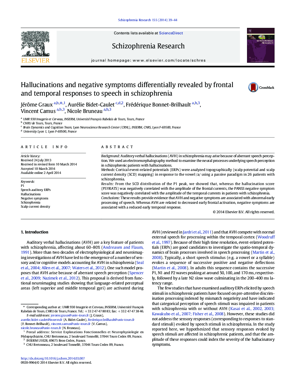 Hallucinations and negative symptoms differentially revealed by frontal and temporal responses to speech in schizophrenia