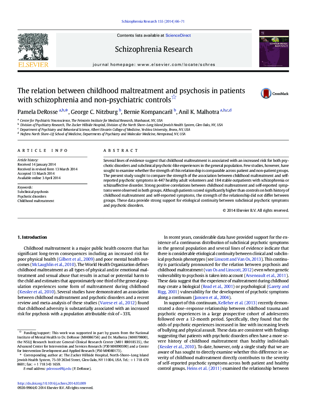 The relation between childhood maltreatment and psychosis in patients with schizophrenia and non-psychiatric controls