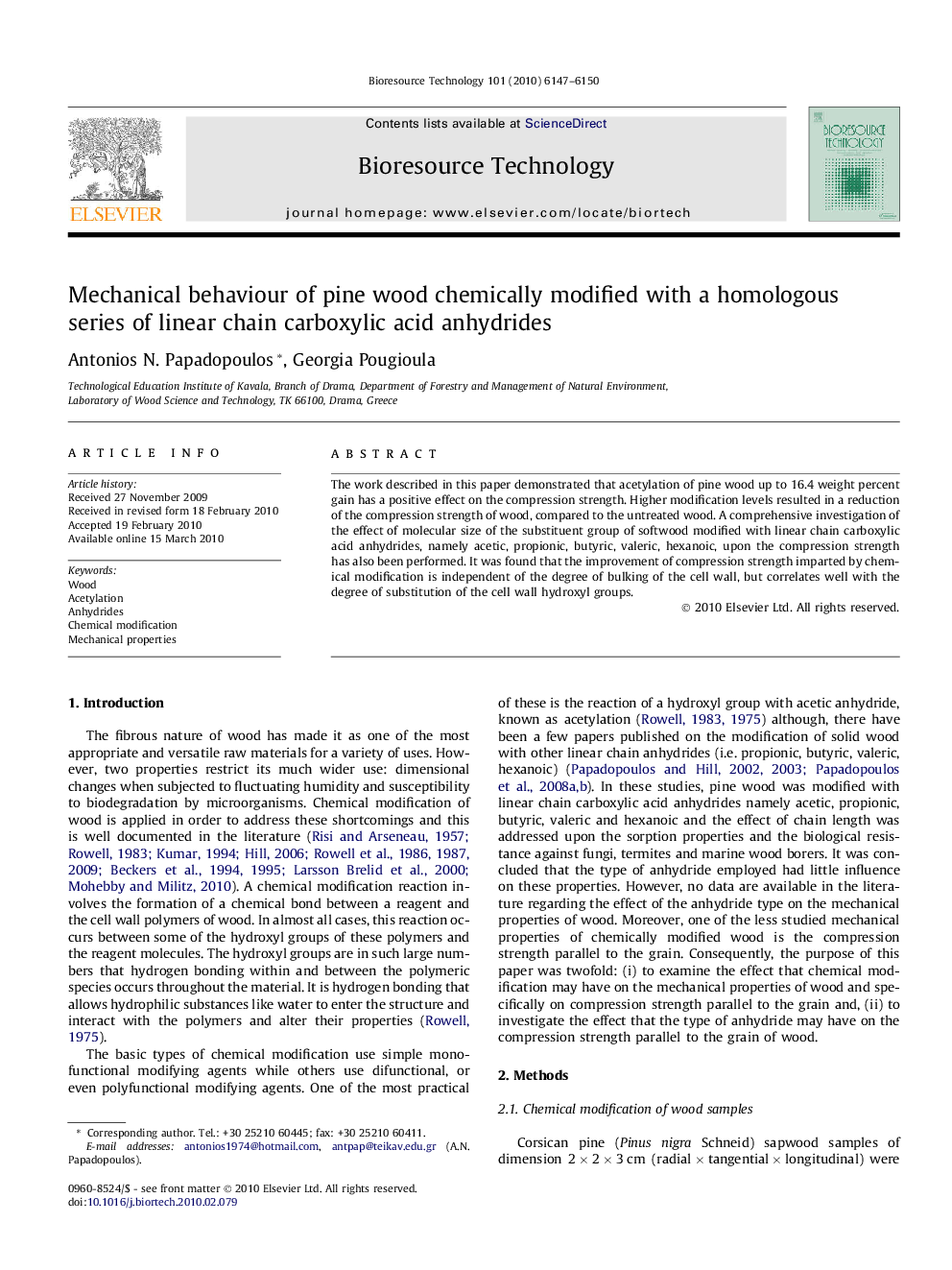 Mechanical behaviour of pine wood chemically modified with a homologous series of linear chain carboxylic acid anhydrides