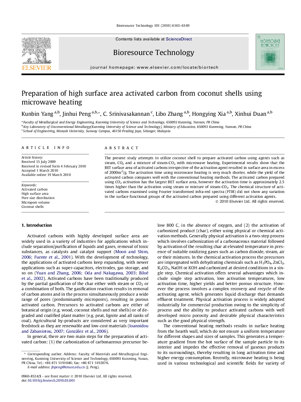 Preparation of high surface area activated carbon from coconut shells using microwave heating