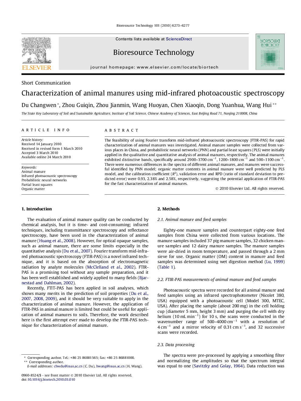 Characterization of animal manures using mid-infrared photoacoustic spectroscopy