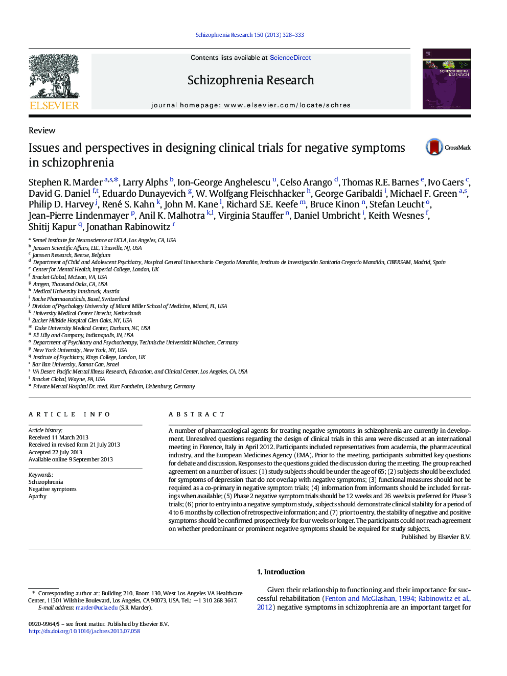 Issues and perspectives in designing clinical trials for negative symptoms in schizophrenia