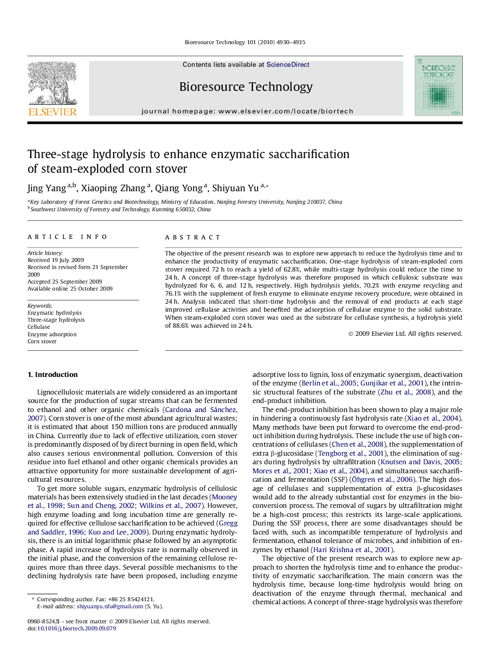 Three-stage hydrolysis to enhance enzymatic saccharification of steam-exploded corn stover