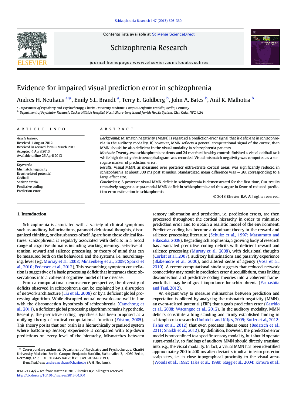 Evidence for impaired visual prediction error in schizophrenia