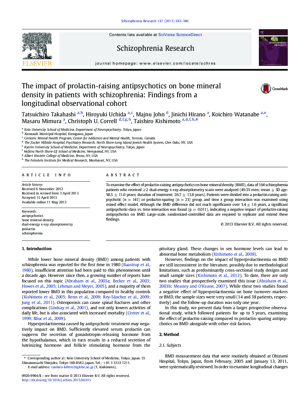 The impact of prolactin-raising antipsychotics on bone mineral density in patients with schizophrenia: Findings from a longitudinal observational cohort