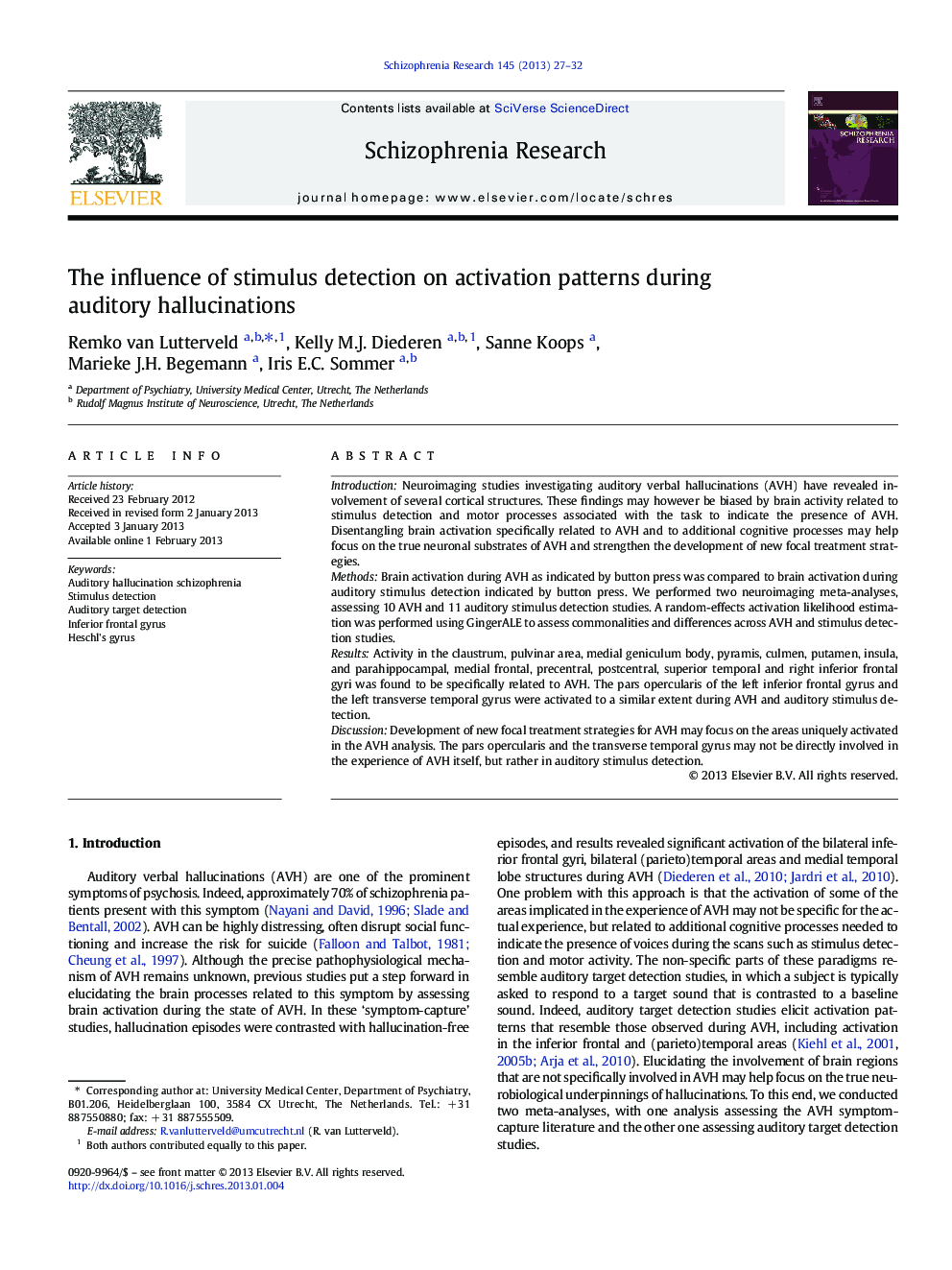 The influence of stimulus detection on activation patterns during auditory hallucinations