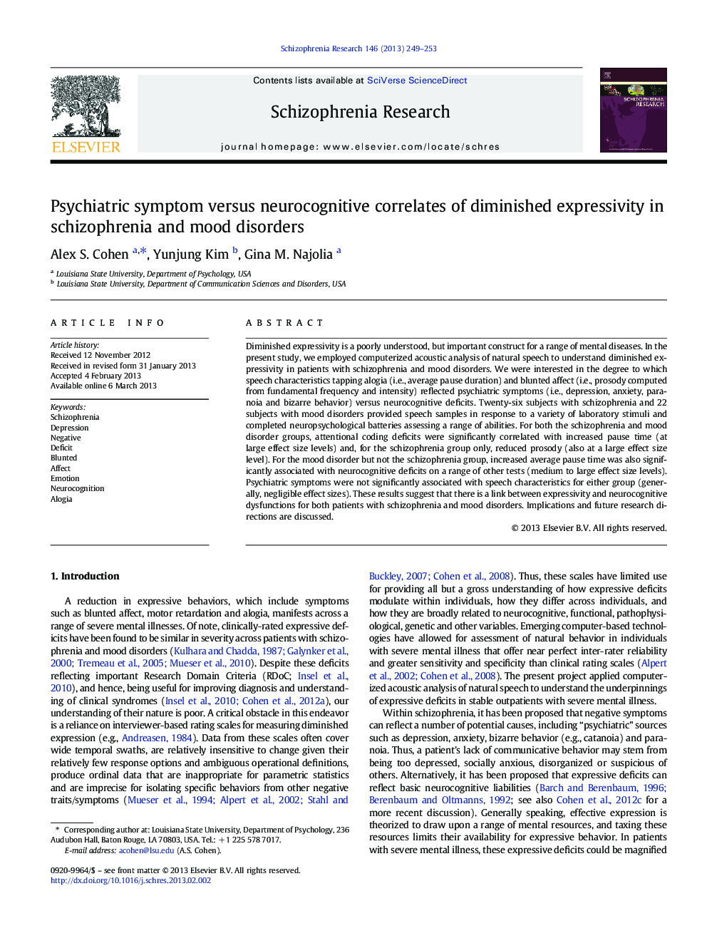 Psychiatric symptom versus neurocognitive correlates of diminished expressivity in schizophrenia and mood disorders