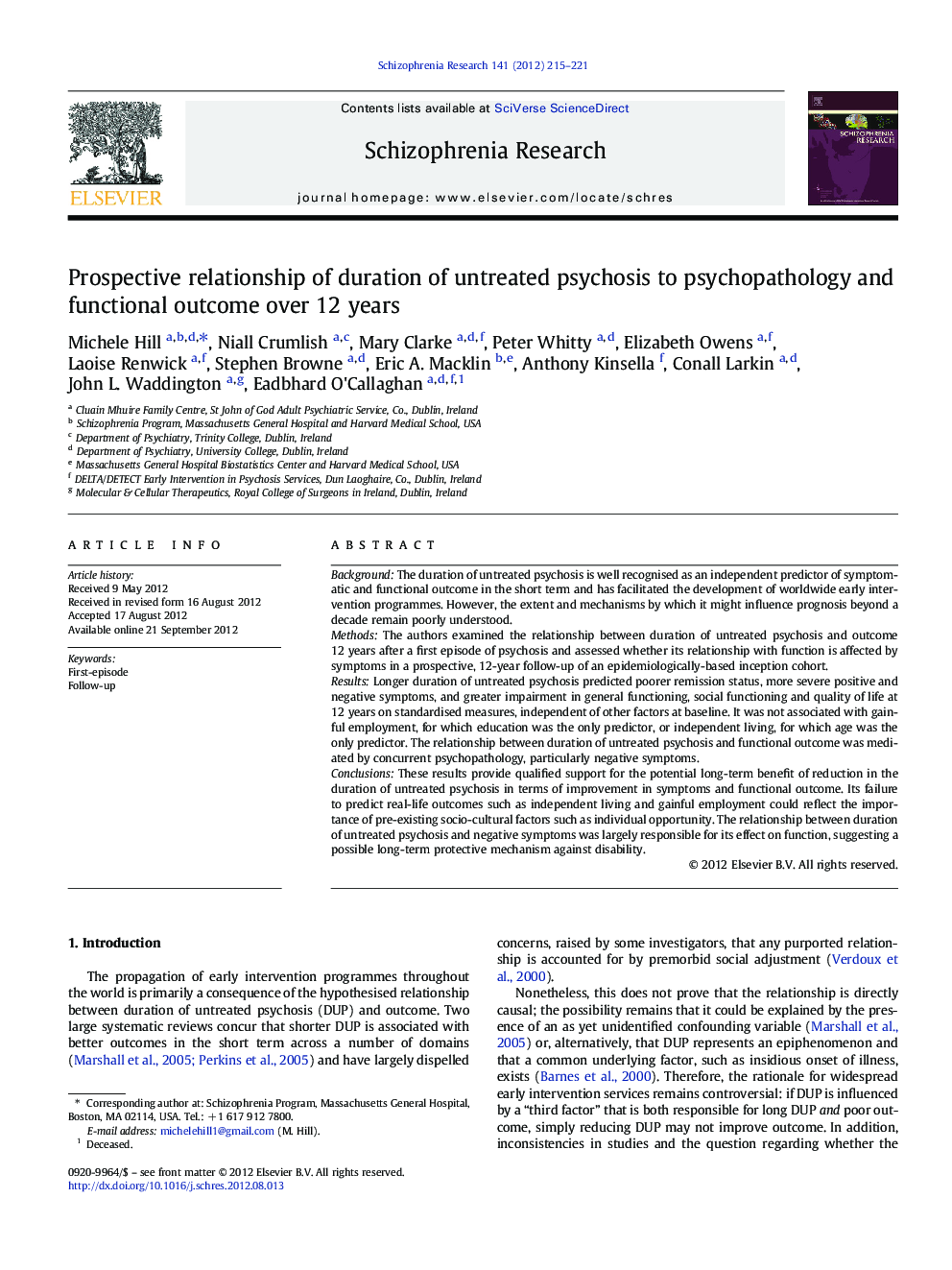 Prospective relationship of duration of untreated psychosis to psychopathology and functional outcome over 12Â years