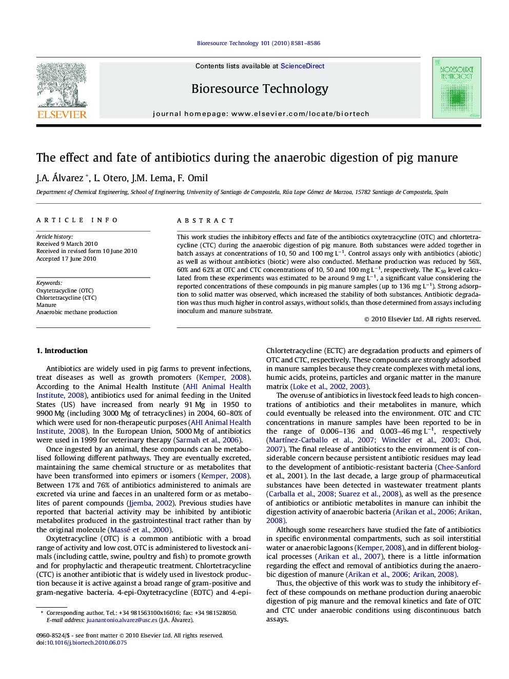 The effect and fate of antibiotics during the anaerobic digestion of pig manure