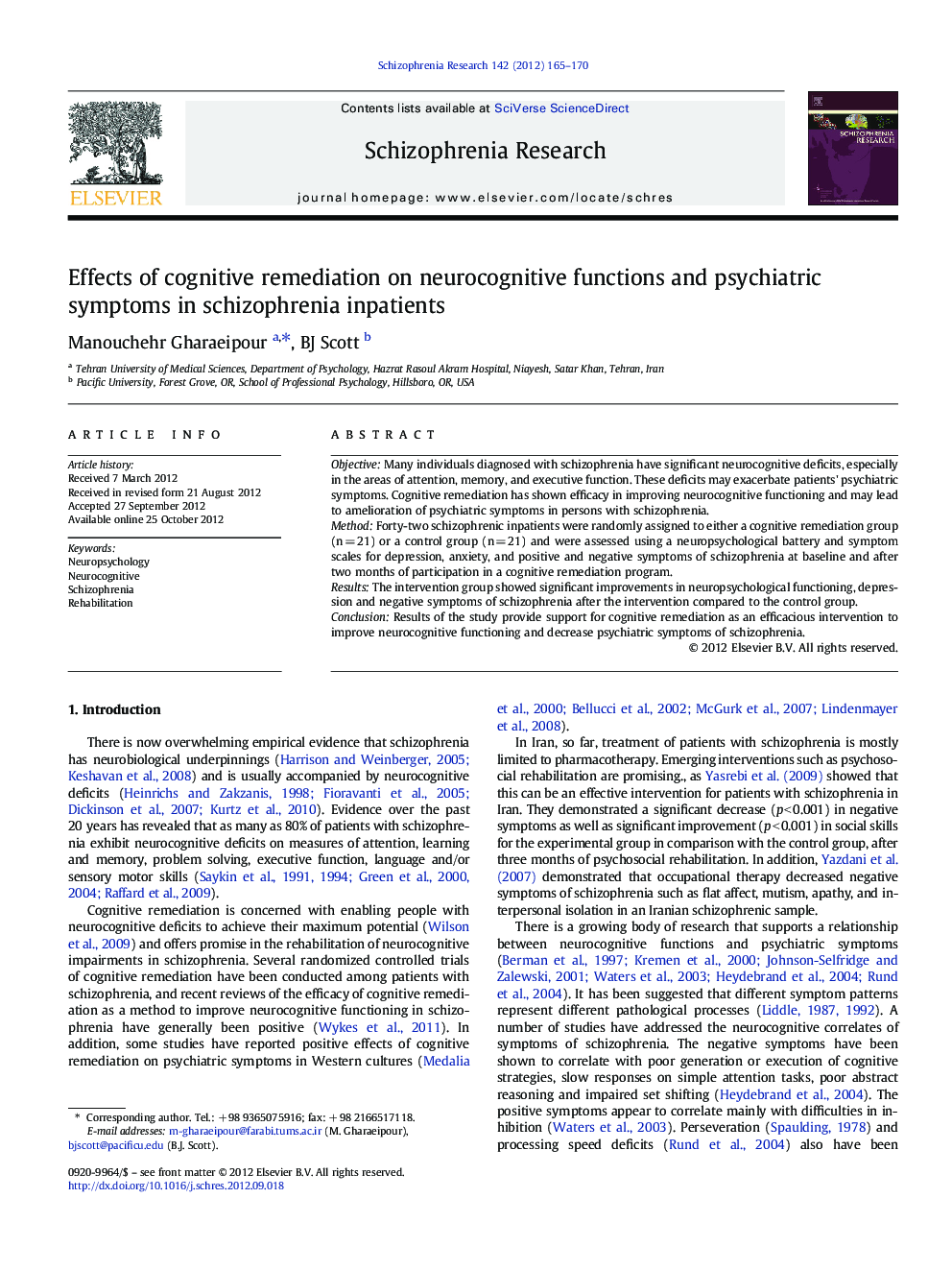 Effects of cognitive remediation on neurocognitive functions and psychiatric symptoms in schizophrenia inpatients