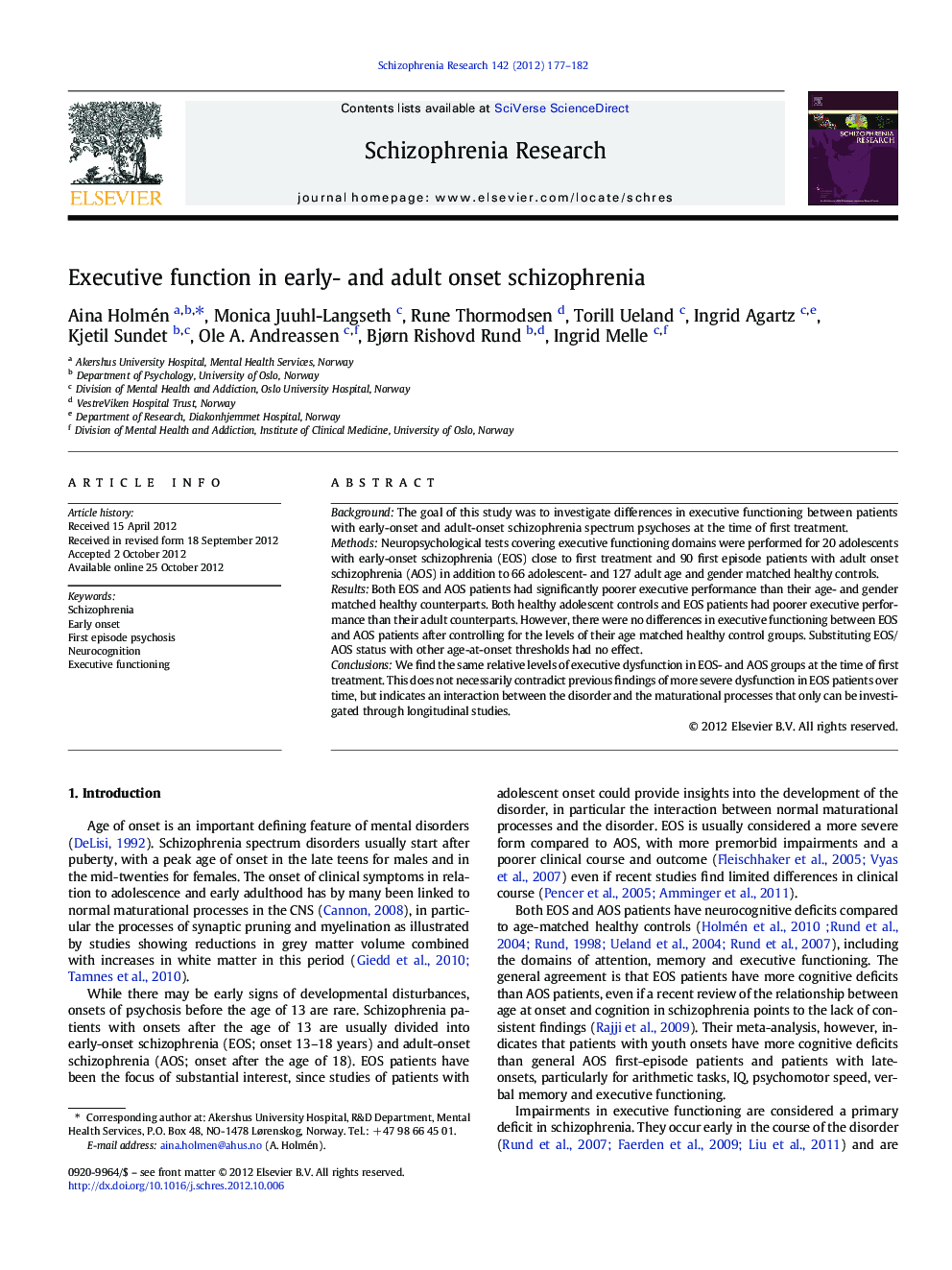 Executive function in early- and adult onset schizophrenia