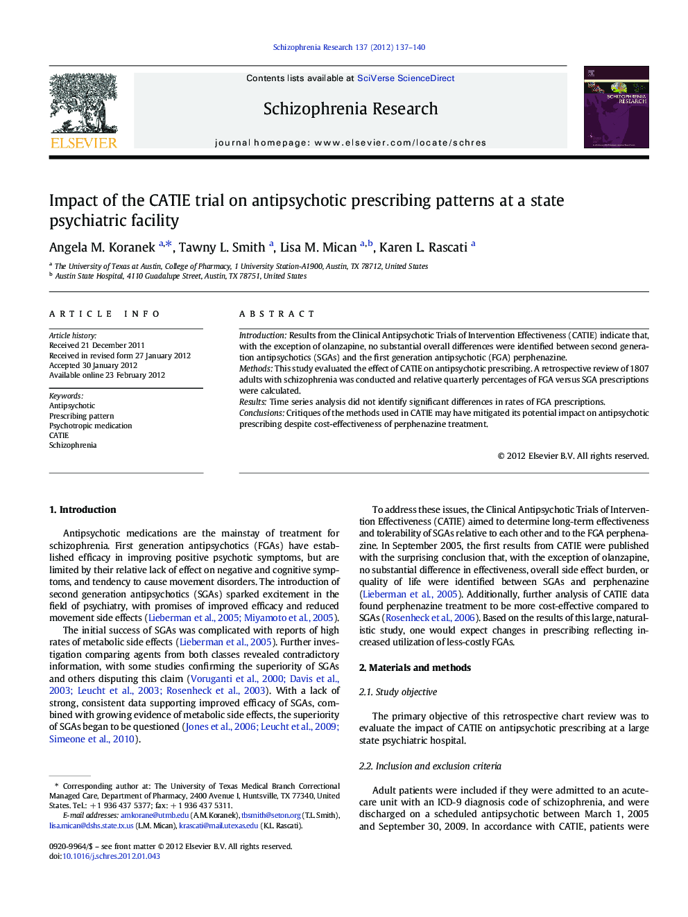 Impact of the CATIE trial on antipsychotic prescribing patterns at a state psychiatric facility