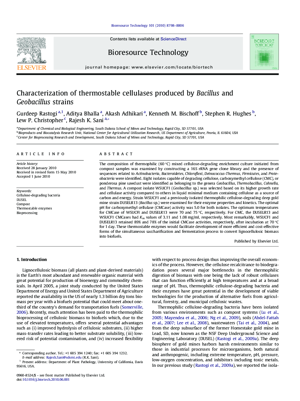 Characterization of thermostable cellulases produced by Bacillus and Geobacillus strains