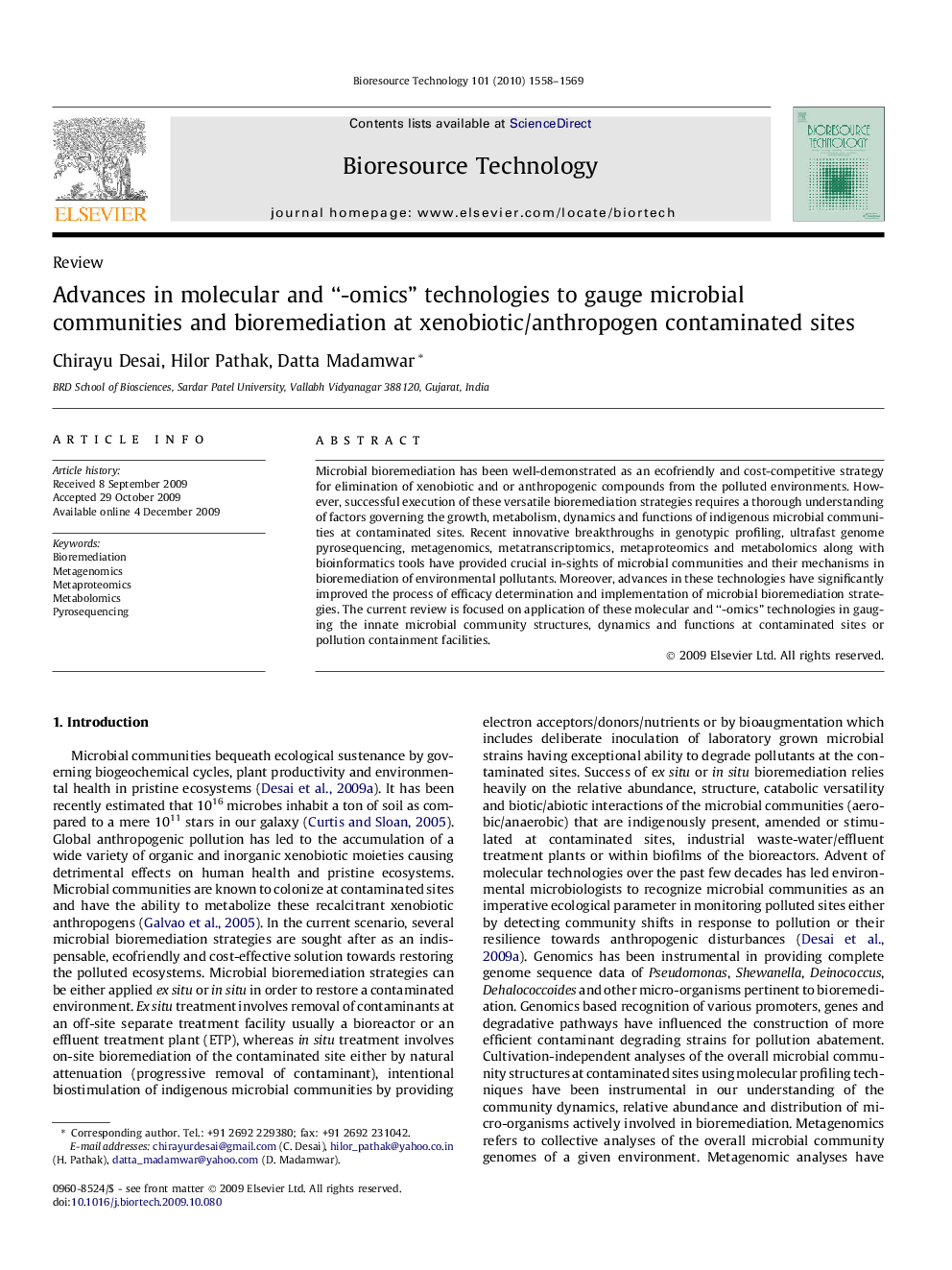 عکس صفحه اول مقاله: Advances in molecular and “-omics” technologies to gauge microbial communities and bioremediation at xenobiotic/anthropogen contaminated sites Advances in molecular and “-omics” technologies to gauge microbial communities and bioremediation at xenobiotic/anthropogen contaminated sites