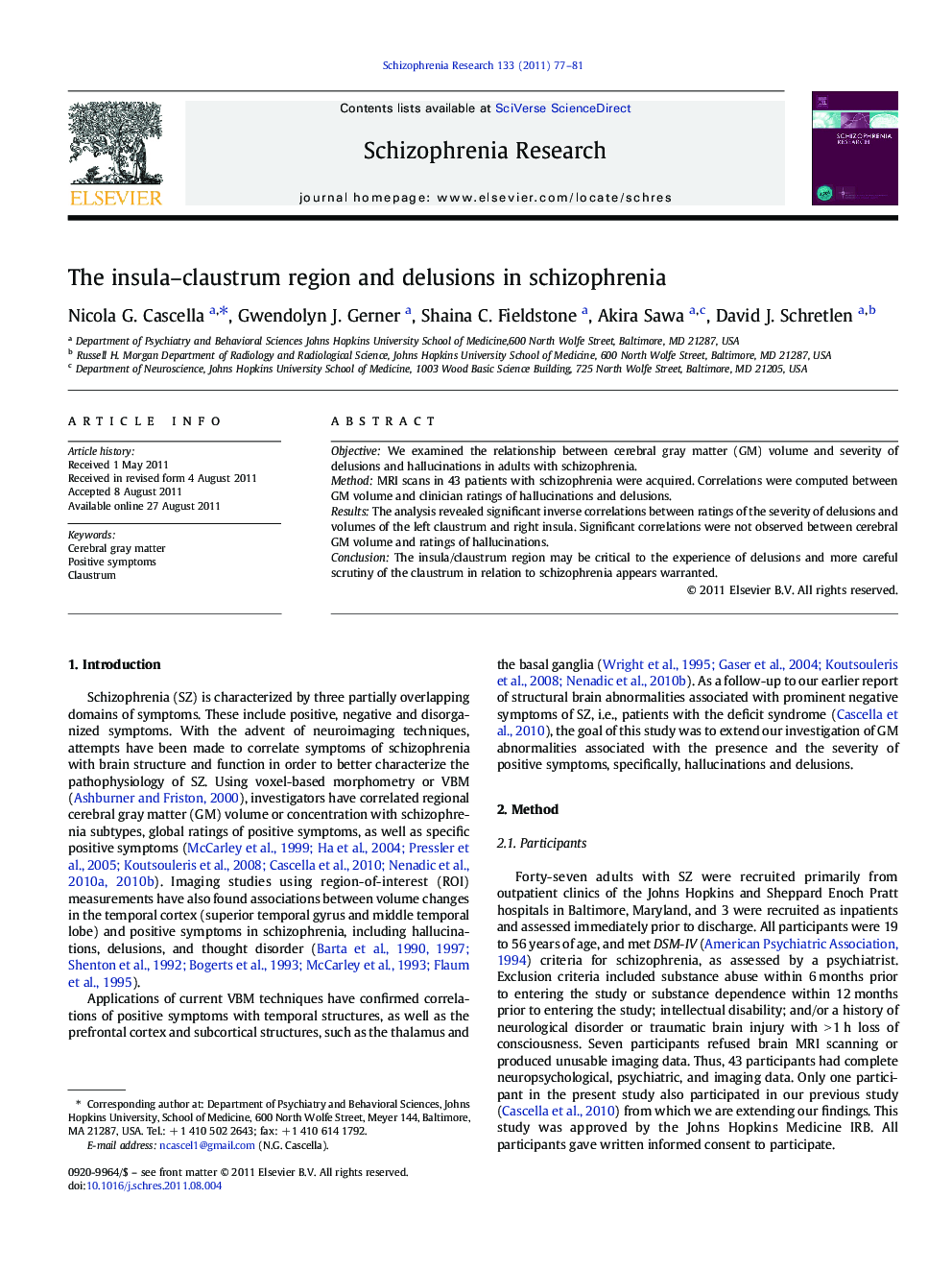 The insula–claustrum region and delusions in schizophrenia