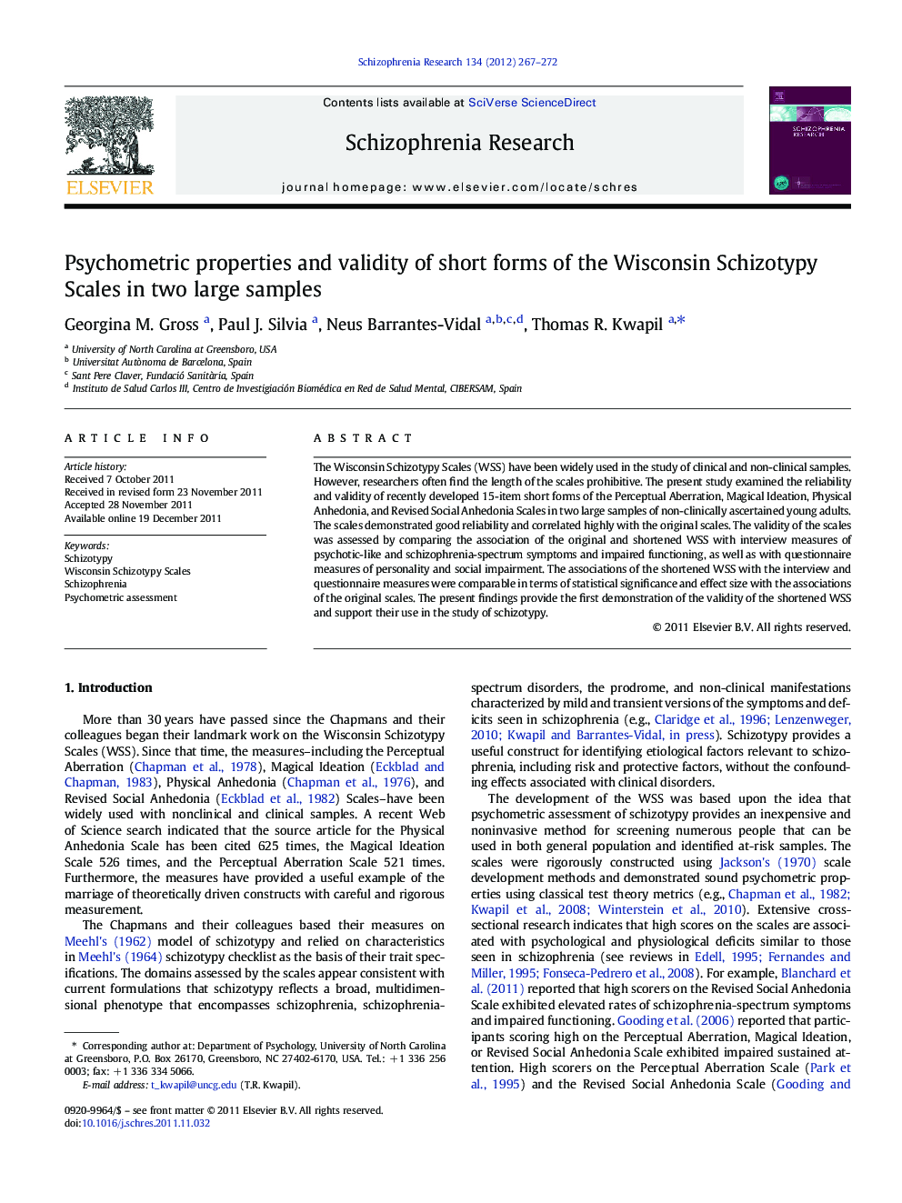 Psychometric properties and validity of short forms of the Wisconsin Schizotypy Scales in two large samples