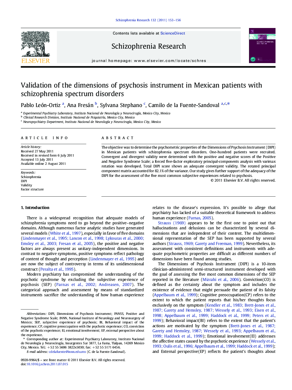 Validation of the dimensions of psychosis instrument in Mexican patients with schizophrenia spectrum disorders