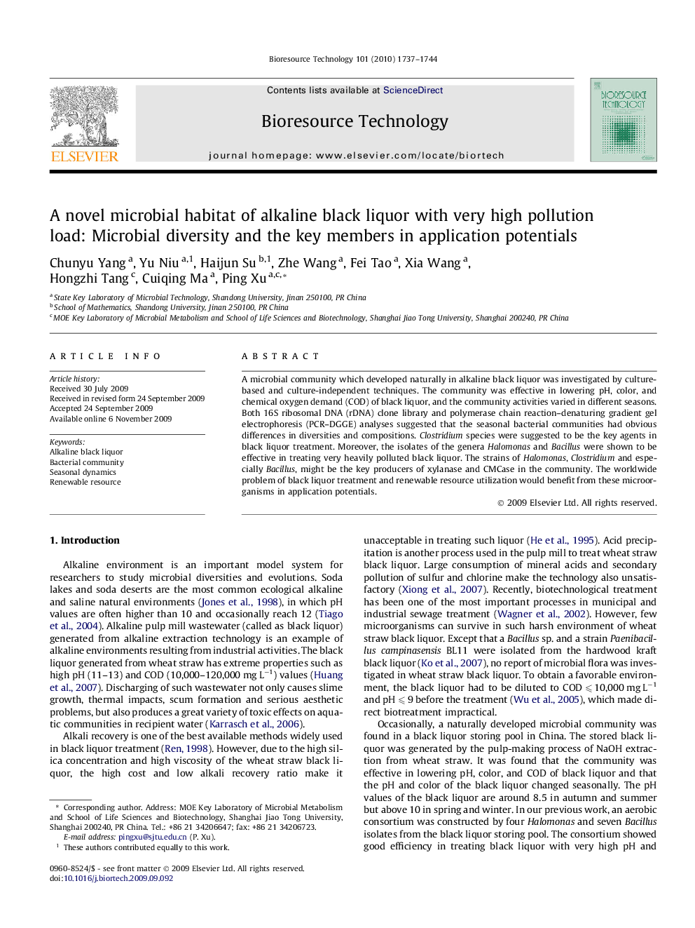 A novel microbial habitat of alkaline black liquor with very high pollution load: Microbial diversity and the key members in application potentials