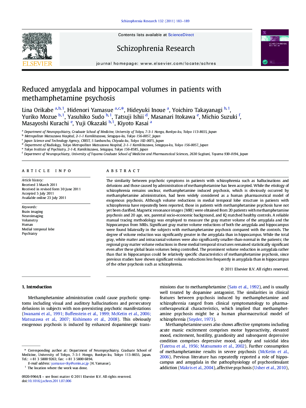 Reduced amygdala and hippocampal volumes in patients with methamphetamine psychosis