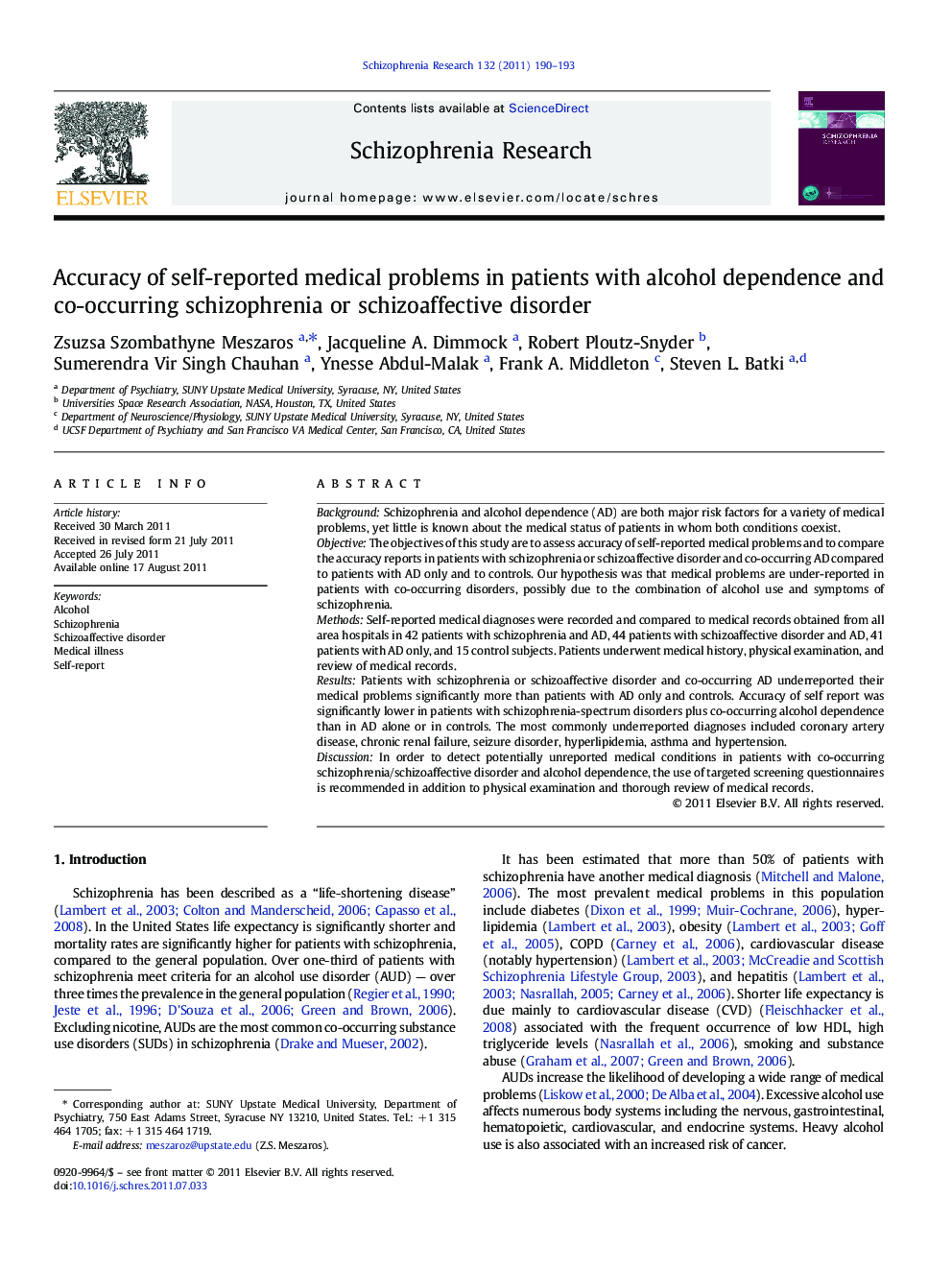 Accuracy of self-reported medical problems in patients with alcohol dependence and co-occurring schizophrenia or schizoaffective disorder